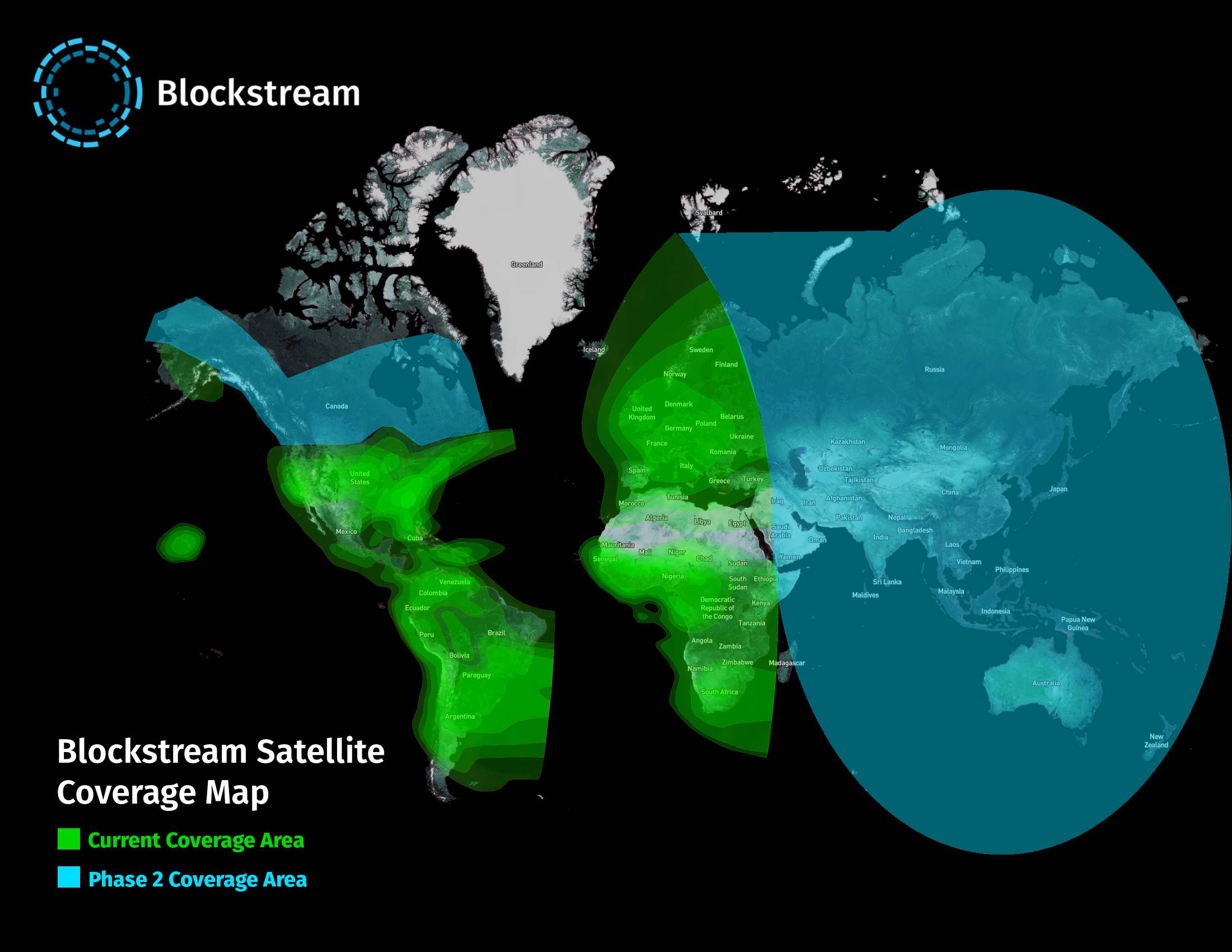 Bitcoin Blockchain Data: Abdeckung durch Satelliten 2017